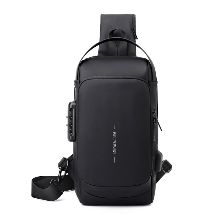 WEPOWER Herren Brusttasche Anti-Diebstahl Zahlenschloss Motorradtasche Umhängetasche (Schwarz)