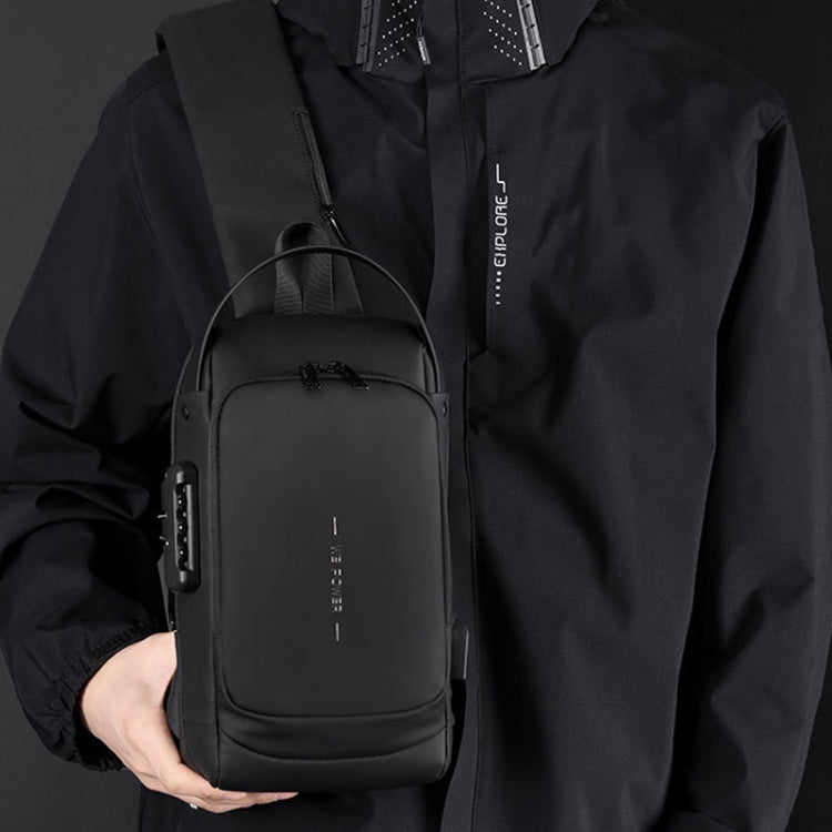 WEPOWER Herren Brusttasche Anti-Diebstahl Zahlenschloss Motorradtasche Umhängetasche (Schwarz)