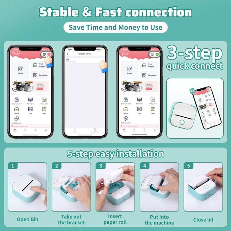 Phomemo T02 Standard Error Mini Pocket Small Portable Bluetooth Phone Photo Label Thermal Printer