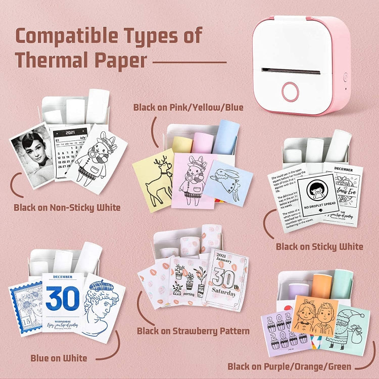 For Phomemo T02 3rolls Bluetooth Printer Thermal Paper Label Paper, 53mmx6.5m 10 Years Black on White No Adhesive, 50mmx3.5m 2 Years Black on White Sticker, 50mmx3.5m 10 Years Black on White Sticker, 50mmx3m 5 Years Blue on White Sticker               ...