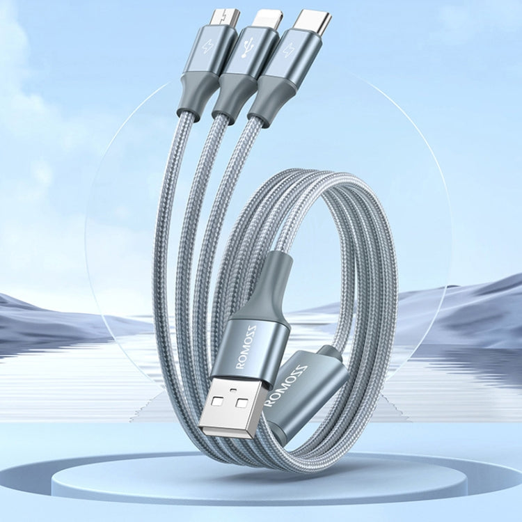 ROMOSS CB25 3 In 1 3.5A  8 Pin + Micro USB + Type C/USB-C Cable 1m(Blue)