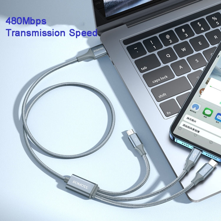 ROMOSS CB25 3 In 1 3.5A  8 Pin + Micro USB + Type C/USB-C Cable 1m(Blue)