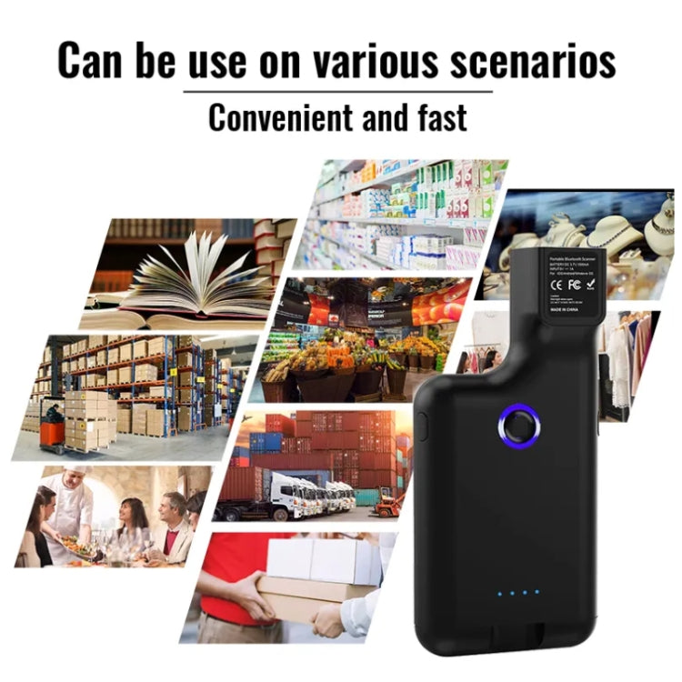 HC101D  2D Bluetooth Barcode Scanner Wireless Back Clip Phone Barcode Reader, 2D Side