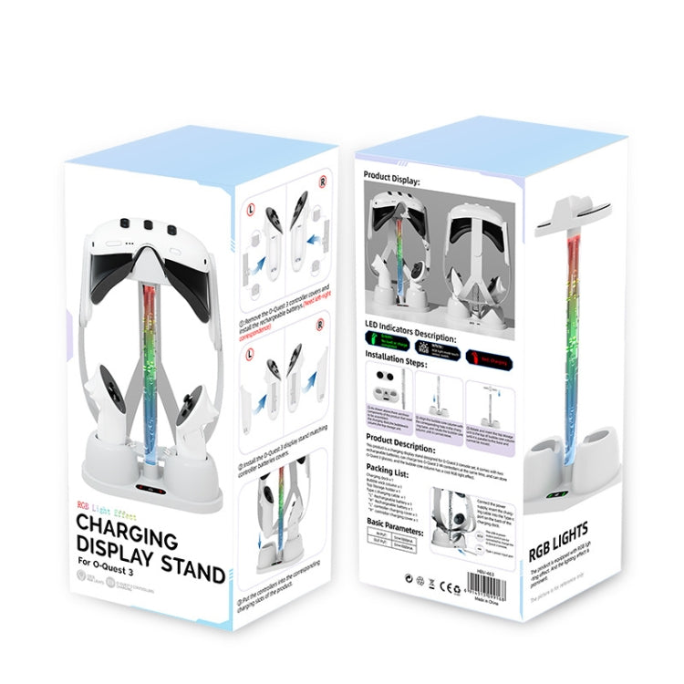 Ladestation-Aufbewahrungshalterung für Meta Quest 3 VR-Brille mit coolem RGB-Licht (Weiß)