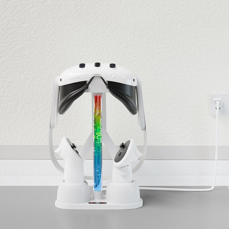 Ladestation-Aufbewahrungshalterung für Meta Quest 3 VR-Brille mit coolem RGB-Licht (Weiß)