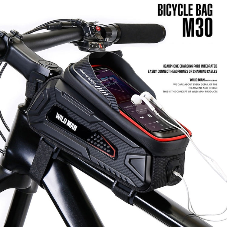 WILD MAN M30 1L Hard Shell Mountain Bike Front Beam Bag TPU Touch Screen Cycling Equipment Bag, M30 (Black), M30 (Black Red)