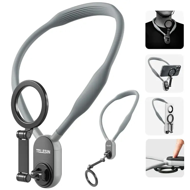 TELESIN Silicone Neck Mount Magnetic Selfie Stick Phone Neck Holder(Gray)