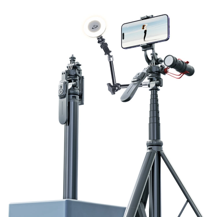 2m Metall-Stativ-Selfie-Stick mit 4 Erweiterungsschnittstellen für Handy und Kamera (Schwarz)