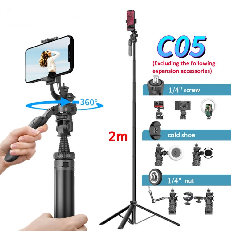 2m Metall-Stativ-Selfie-Stick mit 4 Erweiterungsschnittstellen für Handy und Kamera (Schwarz)