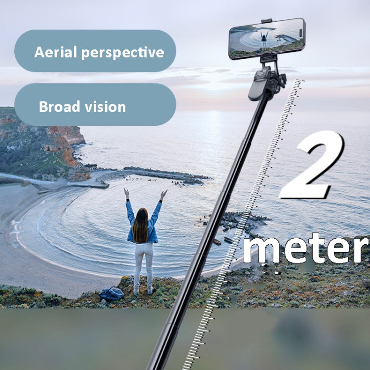 2m Metall-Stativ-Selfie-Stick mit 4 Erweiterungsschnittstellen für Handy und Kamera (Schwarz)