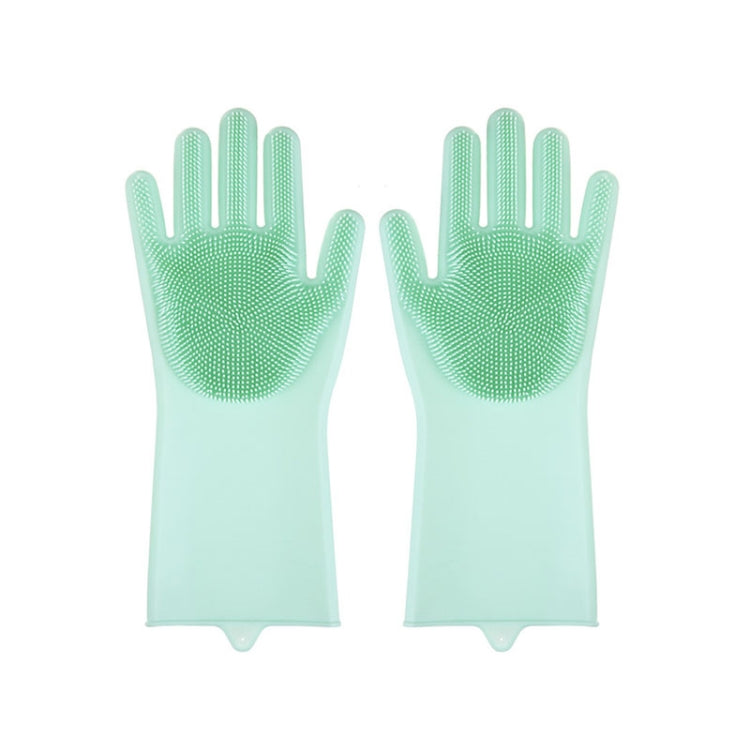 Silicone Dishwashing Gloves Kitchen Cleaning Gloves Waterproof Scrubber Mitts Green