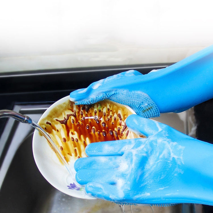 Silicone Dishwashing Gloves Kitchen Cleaning Gloves Waterproof Scrubber Mitts Green
