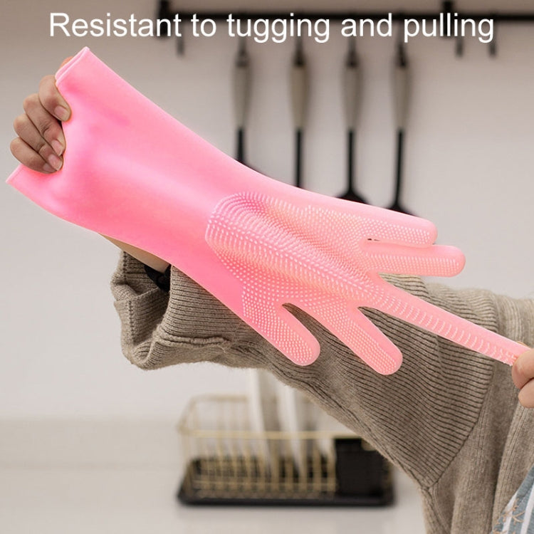 Silicone Dishwashing Gloves Kitchen Cleaning Gloves Waterproof Scrubber Mitts Green
