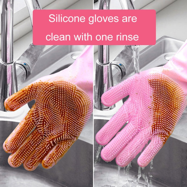 Silicone Dishwashing Gloves Kitchen Cleaning Gloves Waterproof Scrubber Mitts Green