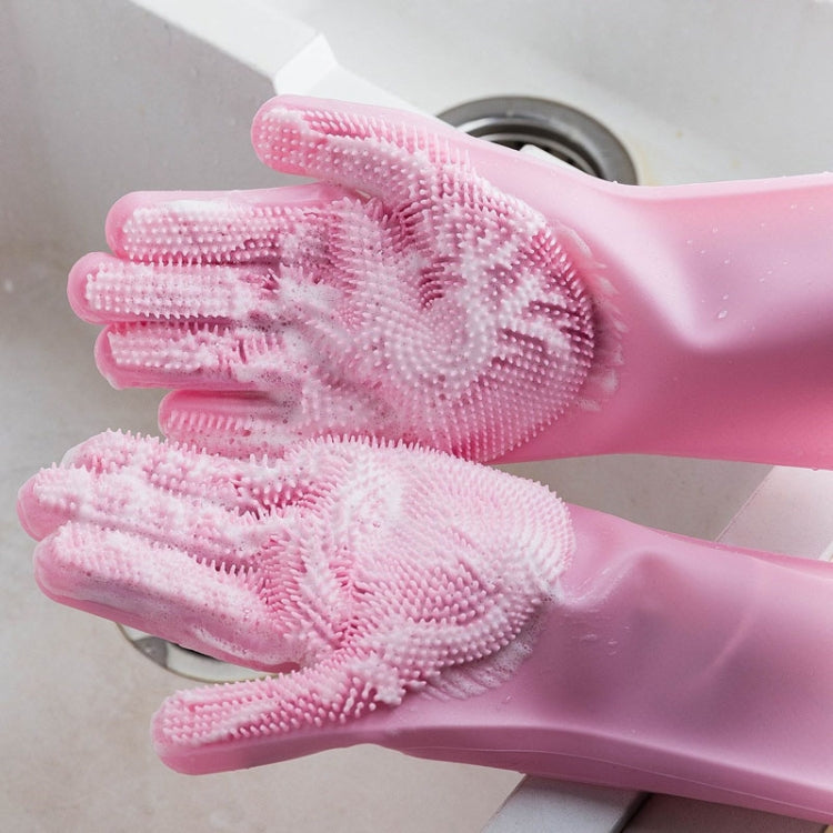 Silicone Dishwashing Gloves Kitchen Cleaning Gloves Waterproof Scrubber Mitts Green