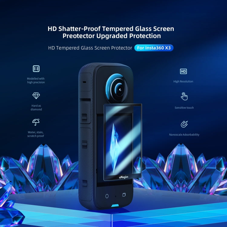 aMagisn Hartglas-Displayschutzfolie für Insta360 X3 Sportkamera-Zubehör, 2er-Set
