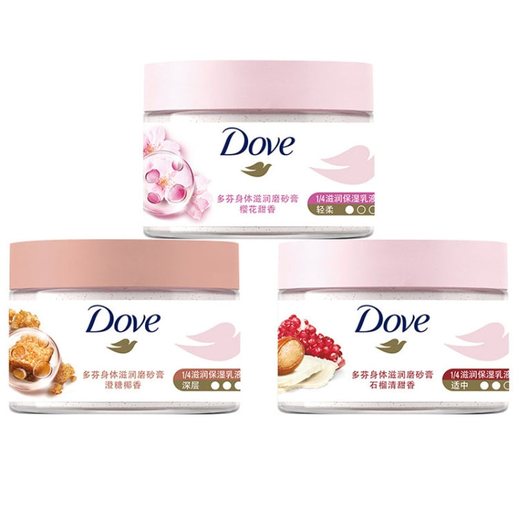 Dove Body Scrub Gentle Moisturizing Cleansing Exfoliating Body Polish, 298g Pomegranate Scent, 298g Cherry Scent, 298g Coconut Flavor