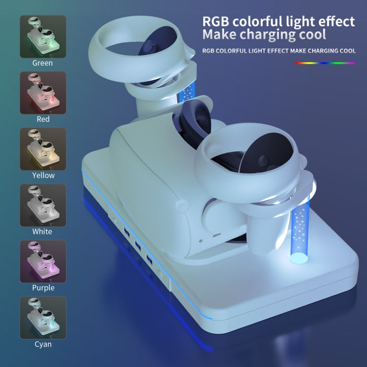 Für Meta Quest 2 Desktop-Halterung VR-Brille kabelloses Ladegerät bunte leuchtende Basis (Weiß)