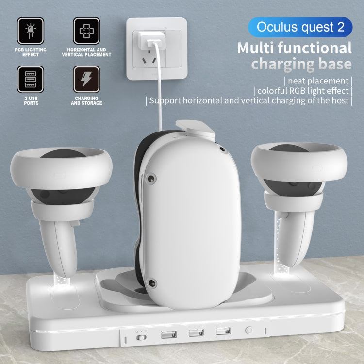 Für Meta Quest 2 Desktop-Halterung VR-Brille kabelloses Ladegerät bunte leuchtende Basis (Weiß)