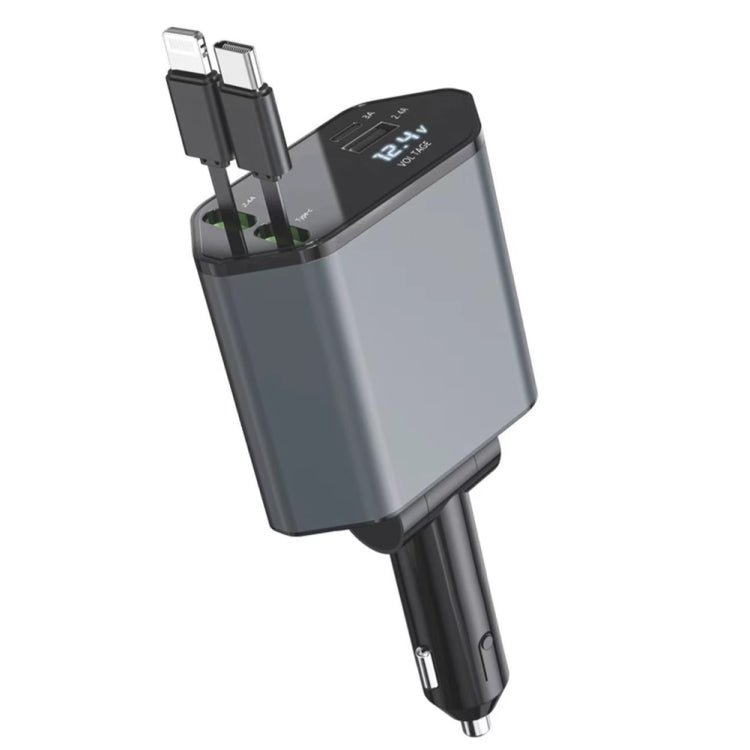 4-in-1 120W Multifunktionales einziehbares USB-Schnellladegerät mit zweizeiliger Digitalanzeige für das Auto