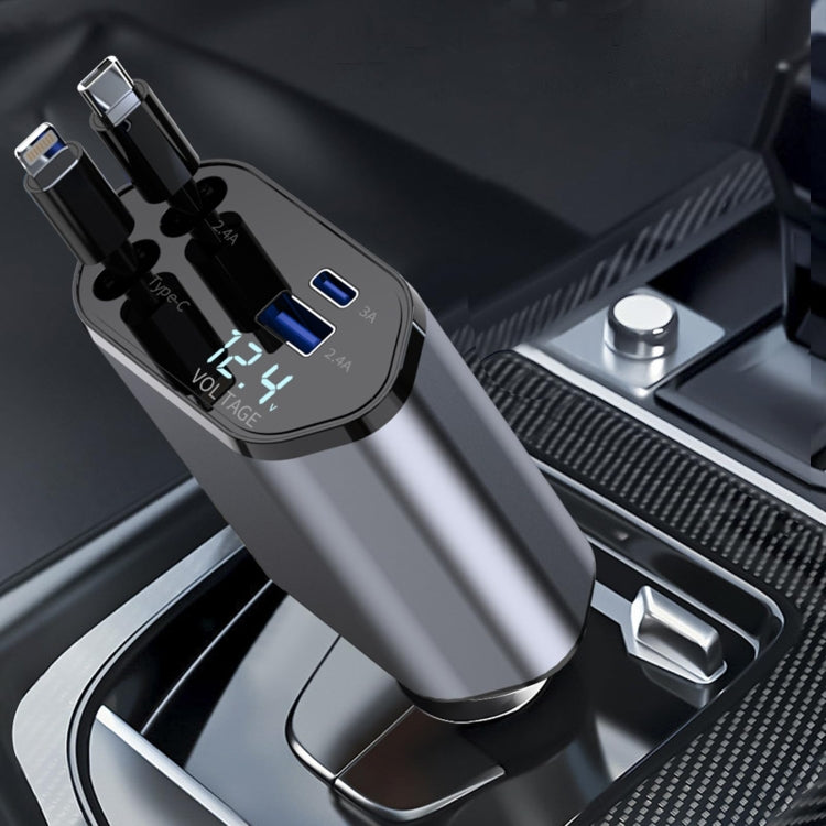 4-in-1 120W Multifunktionales einziehbares USB-Schnellladegerät mit zweizeiliger Digitalanzeige für das Auto