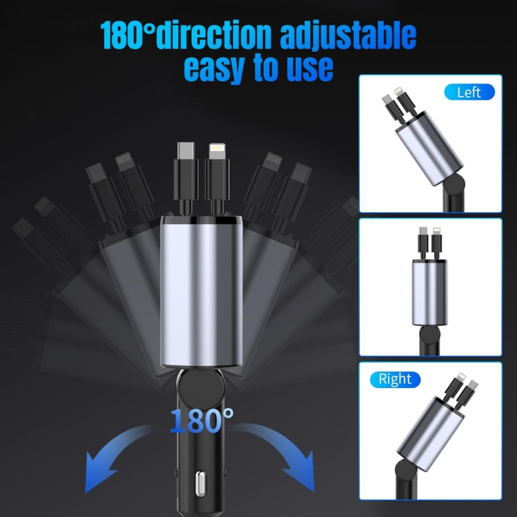 4-in-1 120W Multifunktionales einziehbares USB-Schnellladegerät mit zweizeiliger Digitalanzeige für das Auto