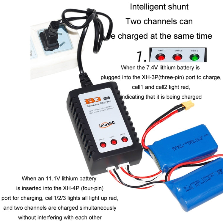 ImaxRC 7.4V/11.1V 2S/3S Modellflugzeug Drohne Lithium-Akku Intelligentes Balance-Ladegerät, US-Stecker