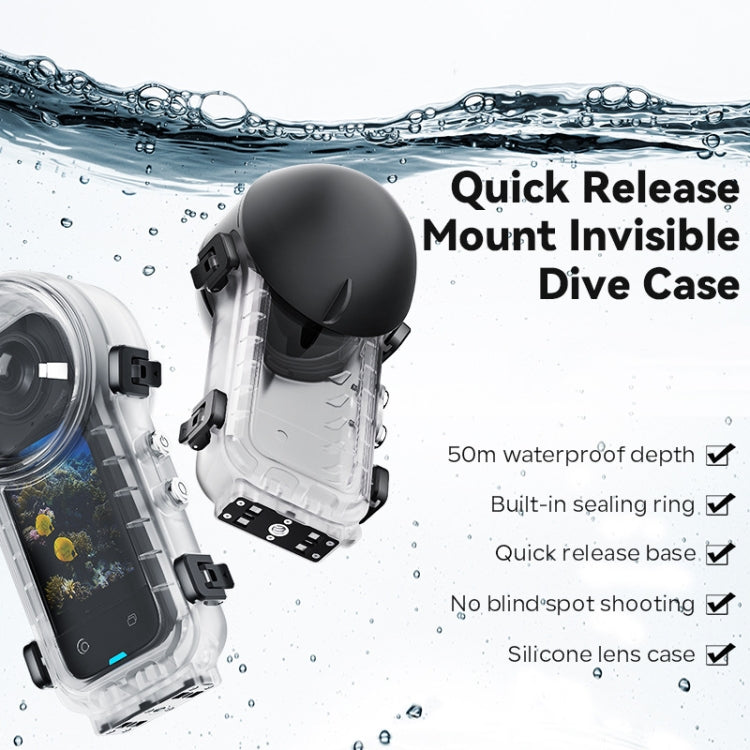 Für Insta360 X4 aMagisn 50m Tiefe Wasserdichtes Schutzgehäuse Schnellverschluss Unsichtbares Tauchgehäuse, Wasserdichtes Gehäuse