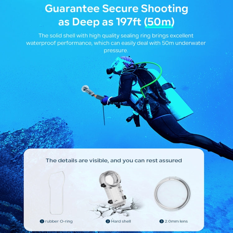 Für Insta360 X4 aMagisn 50m Tiefe Wasserdichtes Schutzgehäuse Schnellverschluss Unsichtbares Tauchgehäuse, Wasserdichtes Gehäuse