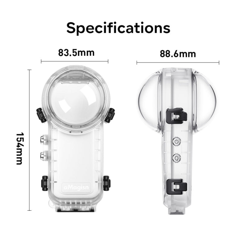 Für Insta360 X4 aMagisn 50m Tiefe Wasserdichtes Schutzgehäuse Schnellverschluss Unsichtbares Tauchgehäuse, Wasserdichtes Gehäuse