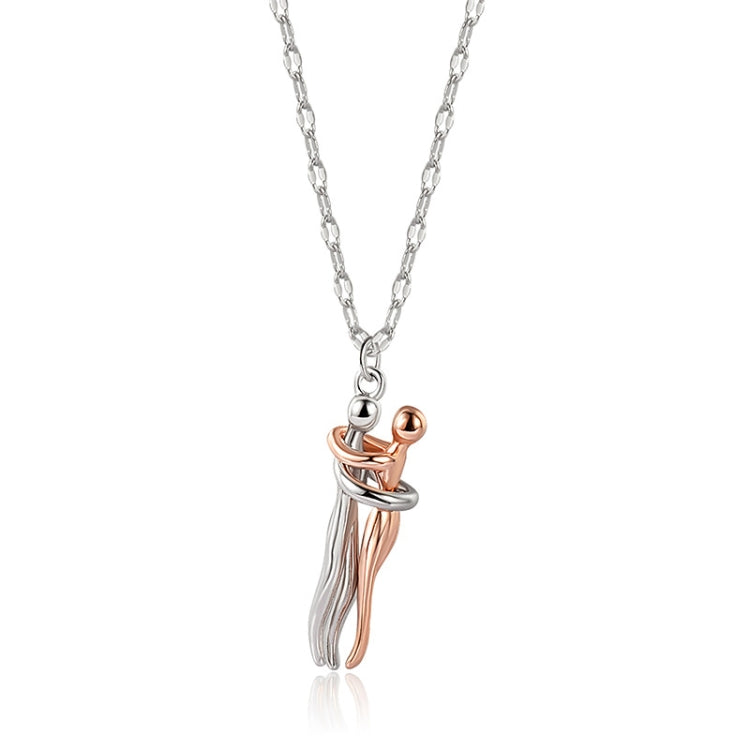 Geometric Couple Embrace Pendant Necklace White Gold Jewelry Gift for Lovers