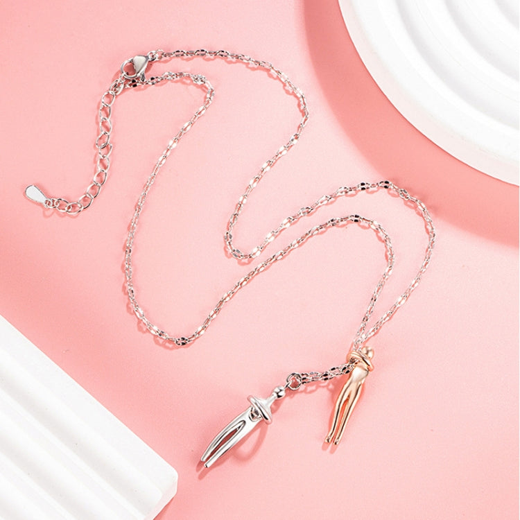 Geometric Couple Embrace Pendant Necklace White Gold Jewelry Gift for Lovers