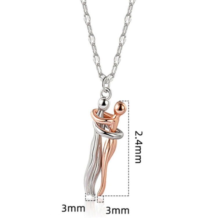 Geometric Couple Embrace Pendant Necklace White Gold Jewelry Gift for Lovers