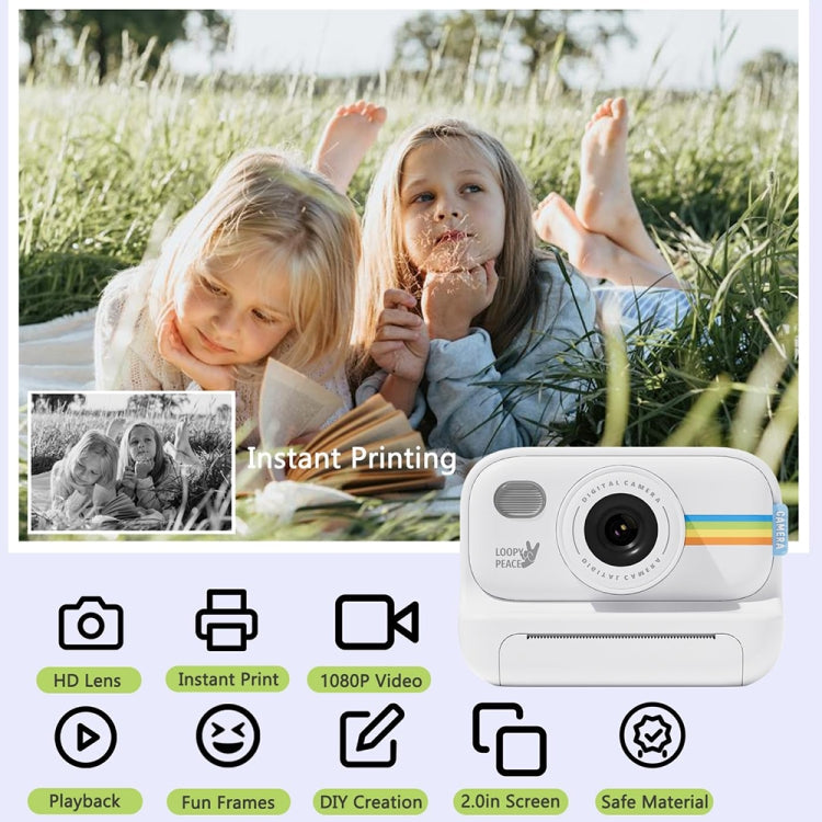 2,0-Zoll-LED-Blitz-Kamera für 1080P-HD-Aufnahmen und Fotodruck mit 3 Rollen Papier, Weiß, Weiß+32G, Schwarz, Schwarz+32G, Lila+32G, Lila