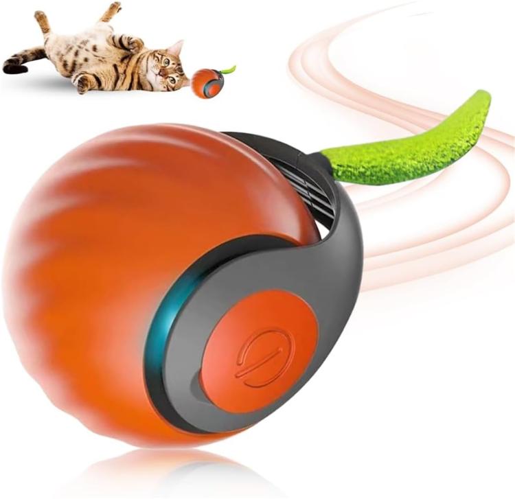 Smart Self Rolling Ball Interactive Cat Toys USB Rechargeable Cat Ball Two Speed Adjustment, TUTU Orange, TUTU Blue