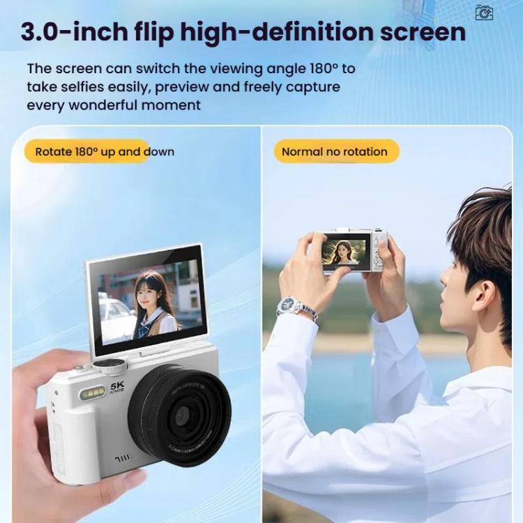W1 5K HD Digital Camera 75MP 18X Digital Zoom WiFi Video Recorder With Flip Screen, W1 White, W1 Black