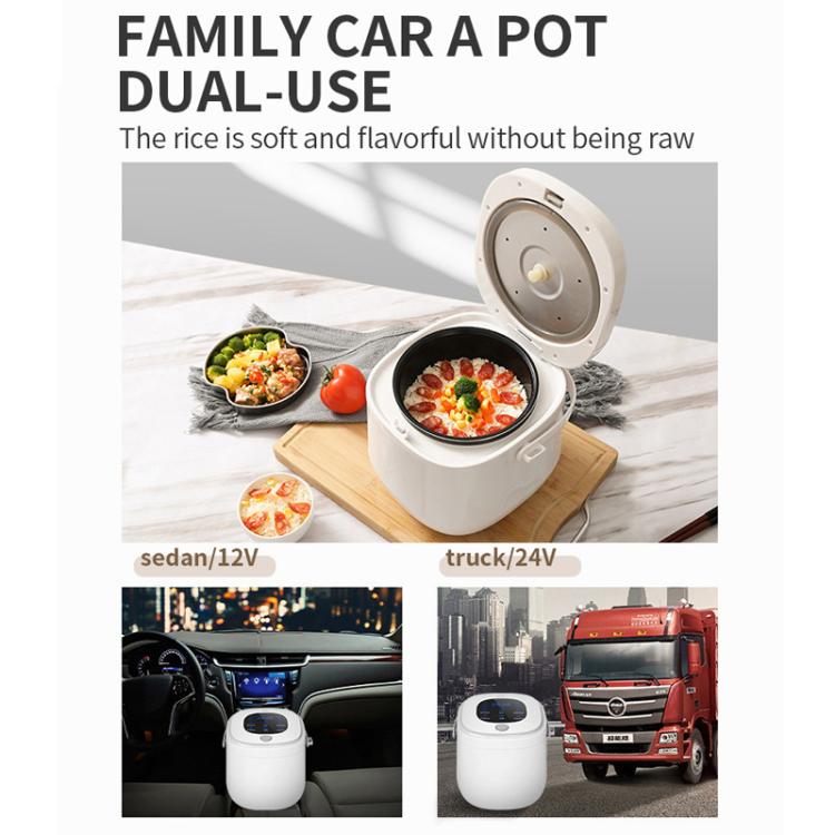 12V-24V 2L Car-Mounted Push-Button Rice Cooker, English, English + Battery Cable, Russian, Russian + Battery Cable