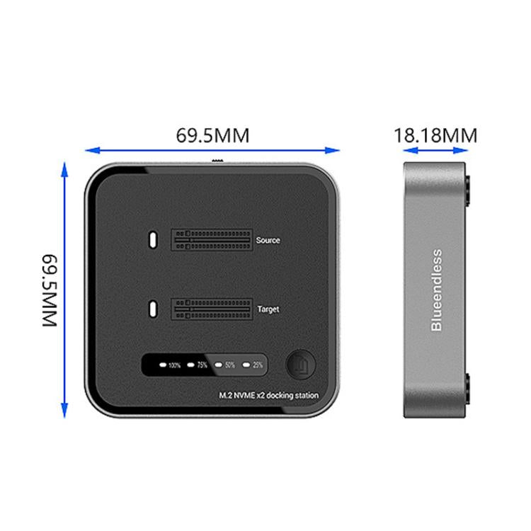 Blueendless SD08 Dual-Bay NVMe SSD Gehäuse M.2 Offline-Klonfunktion 20Gbps High-Speed Solid-State-Drive-Hülle, US-Stecker, EU-Stecker, UK-Stecker