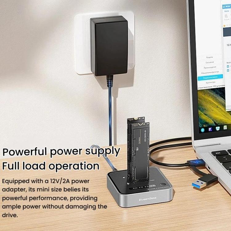 Blueendless SD08 Dual-Bay NVMe SSD Gehäuse M.2 Offline-Klonfunktion 20Gbps High-Speed Solid-State-Drive-Hülle, US-Stecker, EU-Stecker, UK-Stecker
