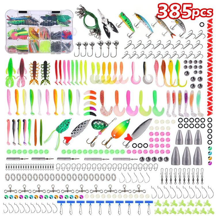 Köder-Set, mehrteiliger Minnow-Kunstköder, Crankbait-Haken, Angelzubehör-Werkzeuge, 385 Stück/Box