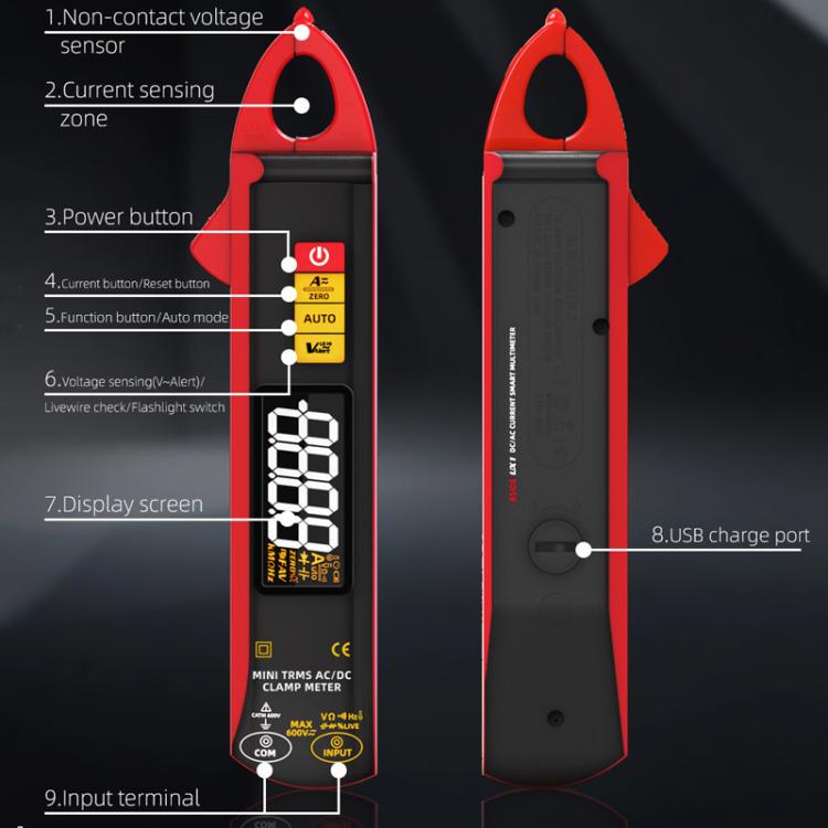Hochpräzises intelligentes Zangenmessgerät AC/DC 100A 6000-Counts Multimeter, UX1
