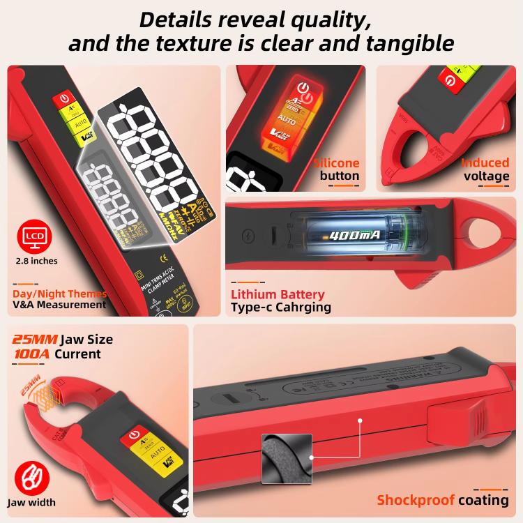 Hochpräzises intelligentes Zangenmessgerät AC/DC 100A 6000-Counts Multimeter, UX1