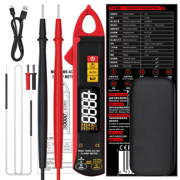 Hochpräzises intelligentes Zangenmessgerät AC/DC 100A 6000-Counts Multimeter, UX1