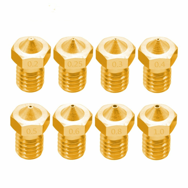 8 PCS Bugatti 3D Printer Accessories E3D-V5 V6 Nozzle M6 Thread Consumables Hot Nozzle, 1.75/0.3mm, 1.75/0.35mm, 1.75/0.4mm, 1.75/0.5mm, 1.75/0.6mm, 3/0.2mm, 3/0.3mm, 3/0.4mm, 3/0.8mm, 3/1.0mm, 3/0.25mm