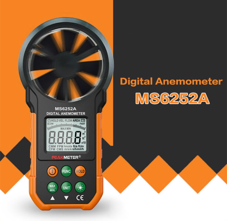 PEAKMETER High-precision Digital Display Wind Speed Air Volume Measuring Instrument, MS6252A Wind Speed, Air Volume, MS6252B Temperature, Humidity, USB