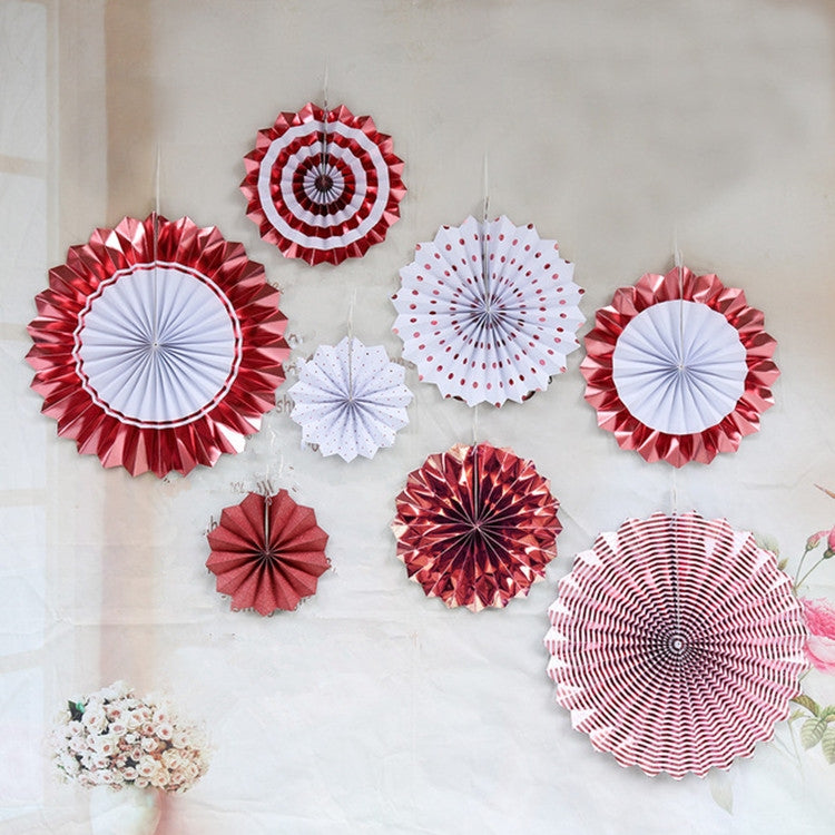2 Sets Bronzing Paper Fan Flower Set Birthday Holiday Wedding Party Decoration, Bronzing 8pcs, Hot Silver 8pcs, Black 8pcs, Rose Gold 8pcs, Champagne Gold 8pcs, Colorful Hollow 8pcs, Bronzing 6pcs