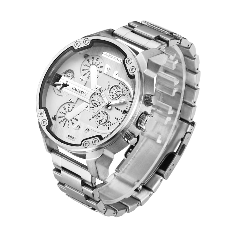 CAGARNY 6820 Fashionable Business Style Large Dial Dual Time Zone Quartz Movement Wrist Watch with Stainless Steel Band & Calendar Function for Men((Black Steel Band Blue Window), Black Steel Band Blue Window, Steel Band White Window                   ...