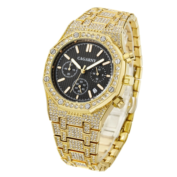 CAGARNY 6881 Diamond-studded Six-needles Guartz Dual Movement Watch Men Stainless Steel Strap Watch (Gold Shell Gold Dial), WA0334JB, WA0334JW, WA0334L, WA0334SB, WA0334SW