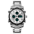 SKMEI 1389 Multifunctional Men Business Digital Watch 30m Waterproof Large Dial Wrist Watch with Stainless Steel Watchband , 1389 Black, 1389 Blue, 1389 Silver