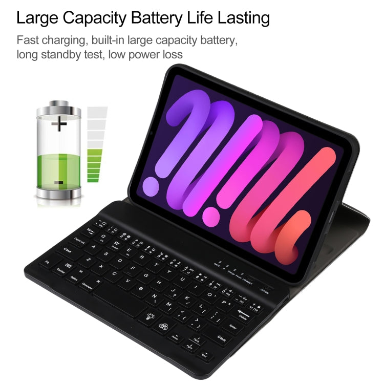 A06S Abnehmbare Lammleder-Textur Ultradünne TPU-Hintergrundbeleuchtung Bluetooth-Tastatur Leder-Tablet-Hülle mit Ständer für iPad mini 6 / mini 7, A06S
